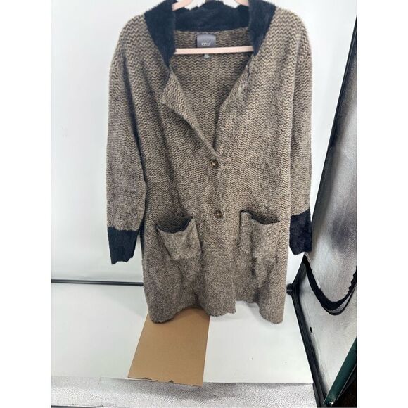 Lysse Cabin Faux Mink Long Coat Chevron Women’s Size Large/Extra large Pockets - Picture 14 of 15